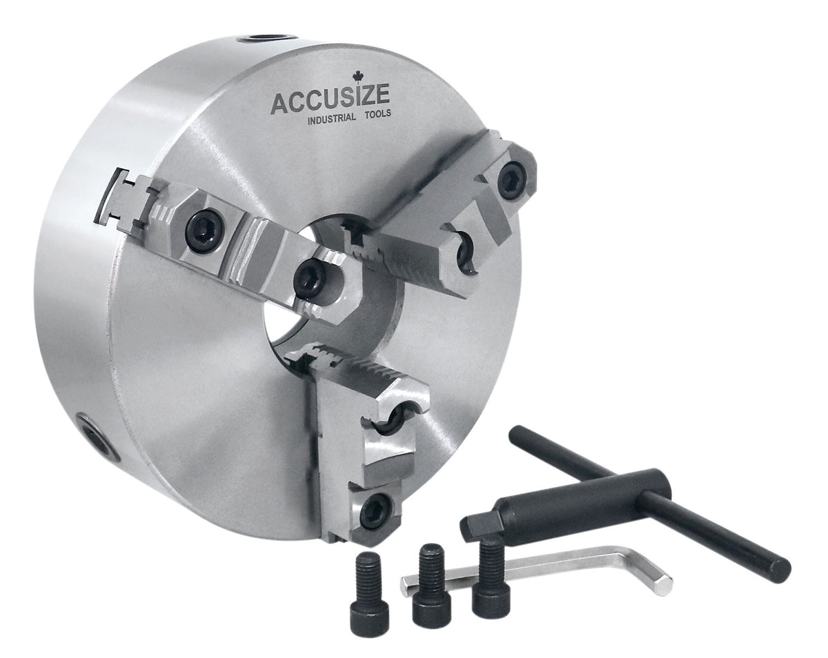 10''/250 mm 3-Jaw Chuck, Plain Back, 2 Piece Reversible Jaws, 3.150'' Center Hole, 0559-0116