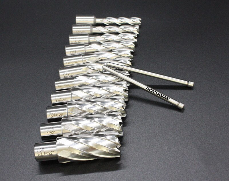 13 Pc/Set, 7/16 po à 1-1/16 po HSS, profondeur de coupe de 2" avec 2 goupilles pilotes dans une boîte en plastique solide, #N2