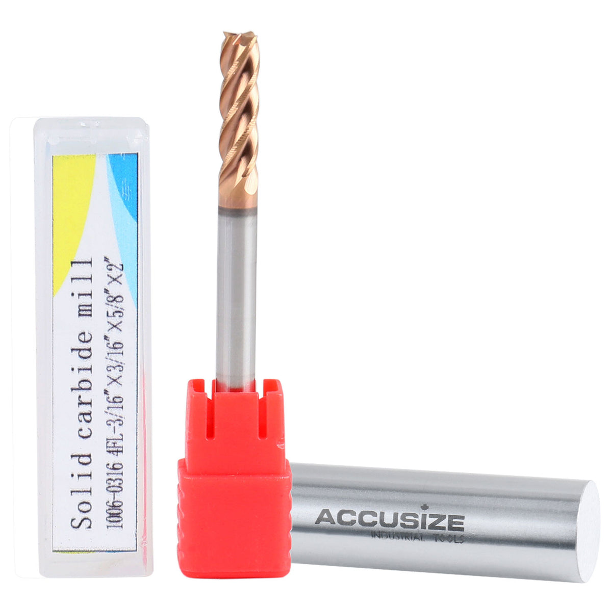 3/16'' 4 Flute, 3/16 by 3/16 by 5/8 by 2'' Tialn Coating Micrograin Solid Carbide End Mill, 1006-0316