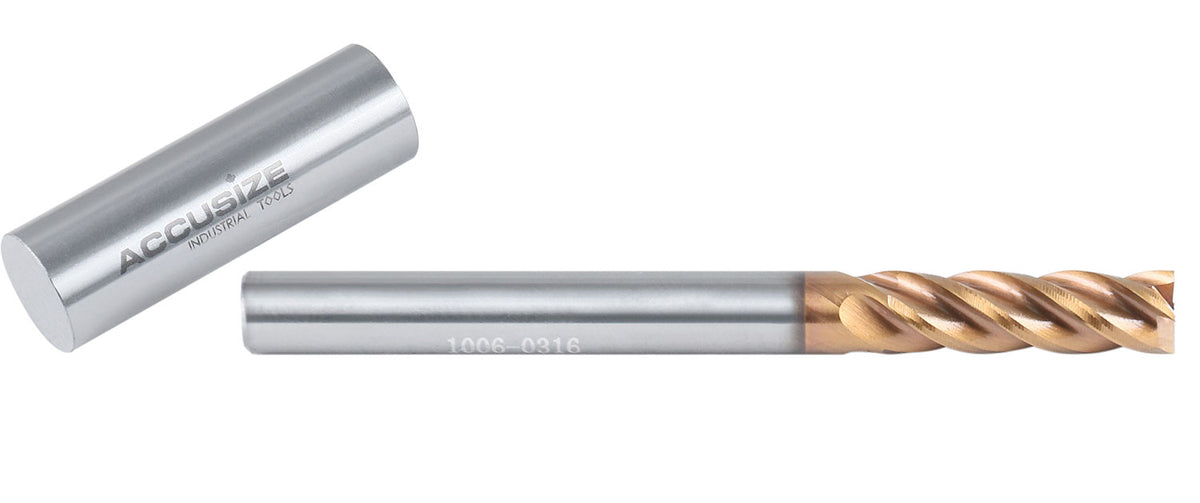 3/16'' 4 Flute, 3/16 by 3/16 by 5/8 by 2'' Tialn Coating Micrograin Solid Carbide End Mill, 1006-0316