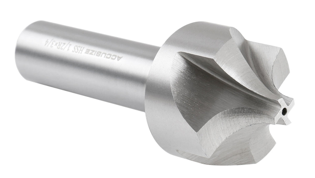 Accusize''dustrial Tools 1/2'', H.S.S. Corner Rounding End Mills, 3/4'', Shank Dia, 1-1/2'' Cutter Dia, 3-7/8'' Overall Length, 1011-1234