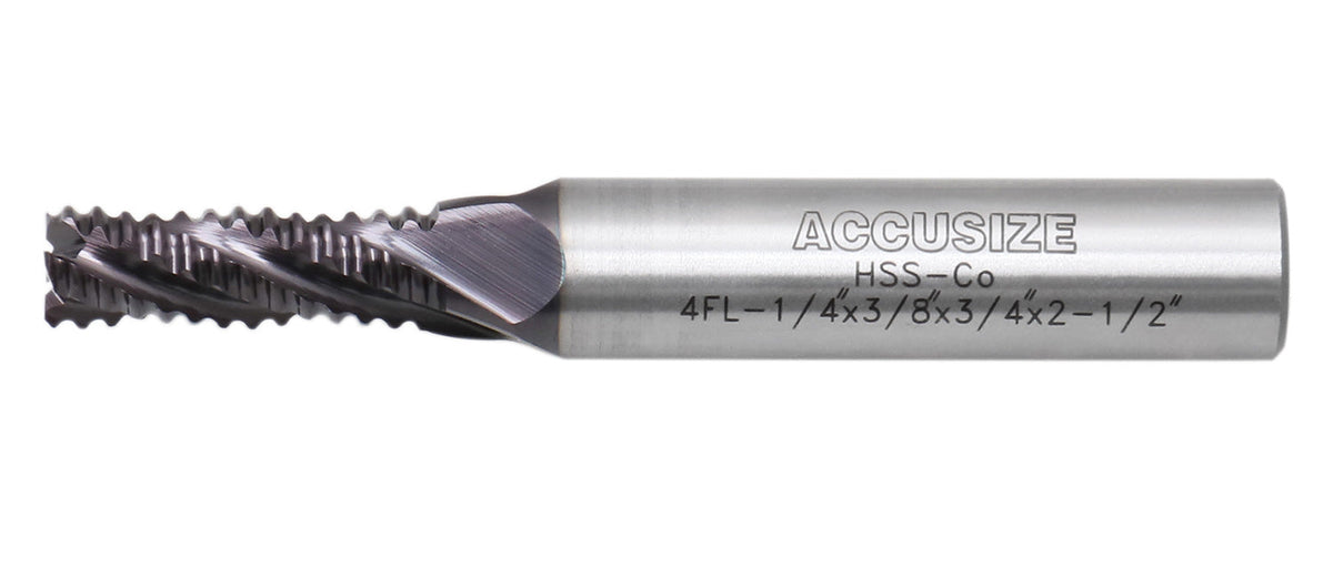 Standard Tooth M42 8% Cobalt Tialn Roughing End Mill, 1/4'' by 3/8'' by 3/4'' Flt Length, 1102-0014