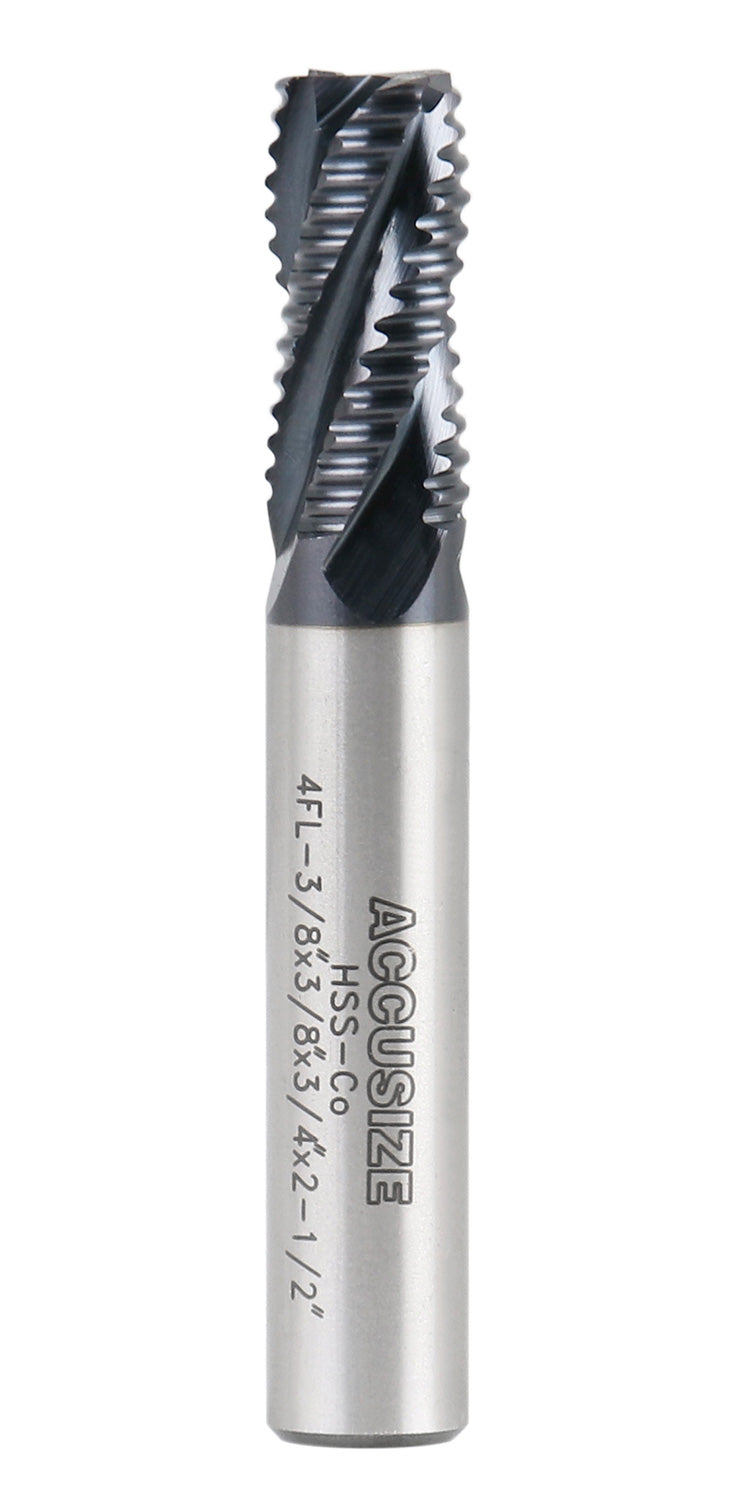 Standard Tooth M42 8% Cobalt Tialn Roughing End Mill, 3/8'' by 3/8'' by 3/4'' Flt Length, 1102-0038