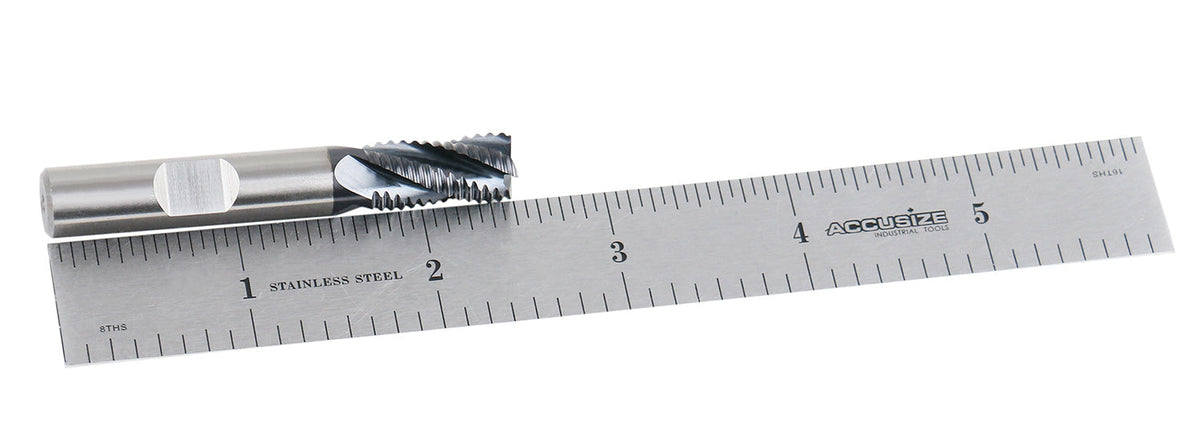 Standard Tooth M42 8% Cobalt Tialn Roughing End Mill, 3/8'' by 3/8'' by 3/4'' Flt Length, 1102-0038