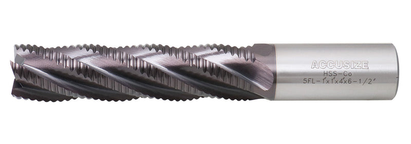 Standard Tooth M42 8% Cobalt Tialn Roughing End Mill, 1'' by 1'' by 4'' Flt Length, 1102-0114