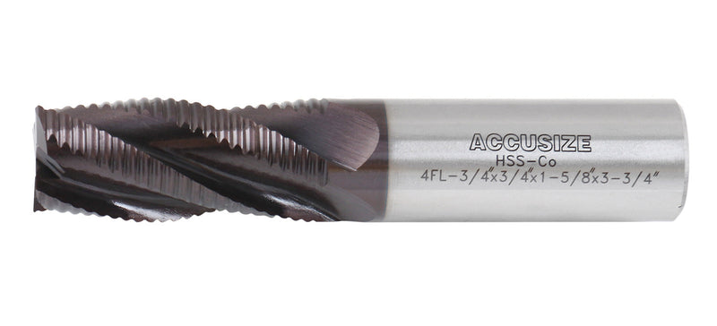 Standard Tooth M42 8% Cobalt Tialn Roughing End Mill, 3/4'' by 3/4'' by 1-5/8'' Flt Length, 1102-0034