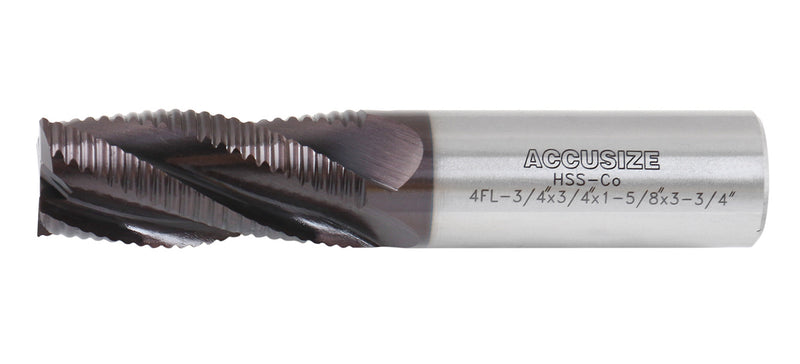 3/4'' Fine Tooth M42 8% Cobalt Tialn Roughing End Mill, 3/4'' Shk Dia, 1-5/8'' Flute Length, 3-3/4'' Oal, 4 Flute, 1104-0034