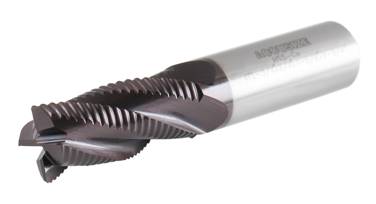 Standard Tooth M42 8% Cobalt Tialn Roughing End Mill, 3/4'' by 3/4'' by 1-5/8'' Flt Length, 1102-0034