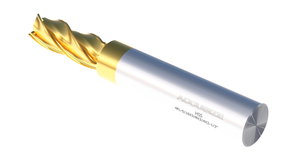 H.S.S. End Mills, TIN Coated, 4 Flute