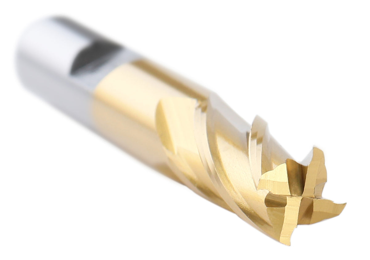 3/8'' Dia, 3/8'' Shk Dia, 3/4'' Flt Length, 2-1/2'' Oal, H.S.S. Finishing, Tin Coating End Mill, 1400-3209