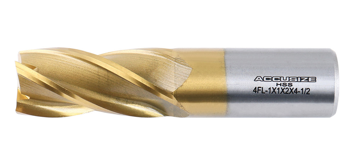 H.S.S. End Mills, TIN Coated, 4 Flute