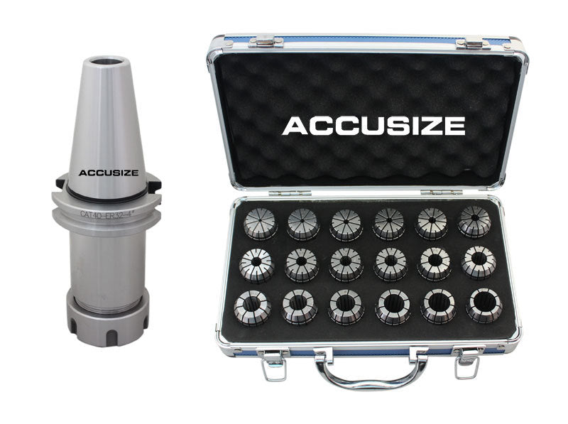 CAT40-ER32 4" Collet Chuck & ER32 18ps/set Metric Collet Set, Range: 3.0- 20.0 MM