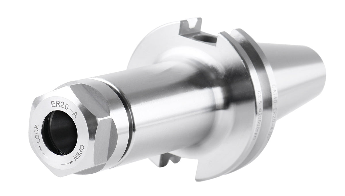 Cat40 to Er20 Premium V-Flange Er Collet Chuck, 4'' Project Length, 5/8''-11 Drawbar Thread, 2001-0030