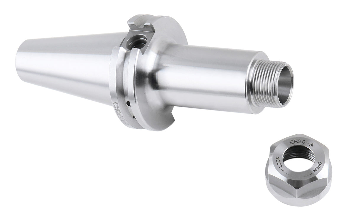 Cat40 to Er20 Premium V-Flange Er Collet Chuck, 4'' Project Length, 5/8''-11 Drawbar Thread, 2001-0030