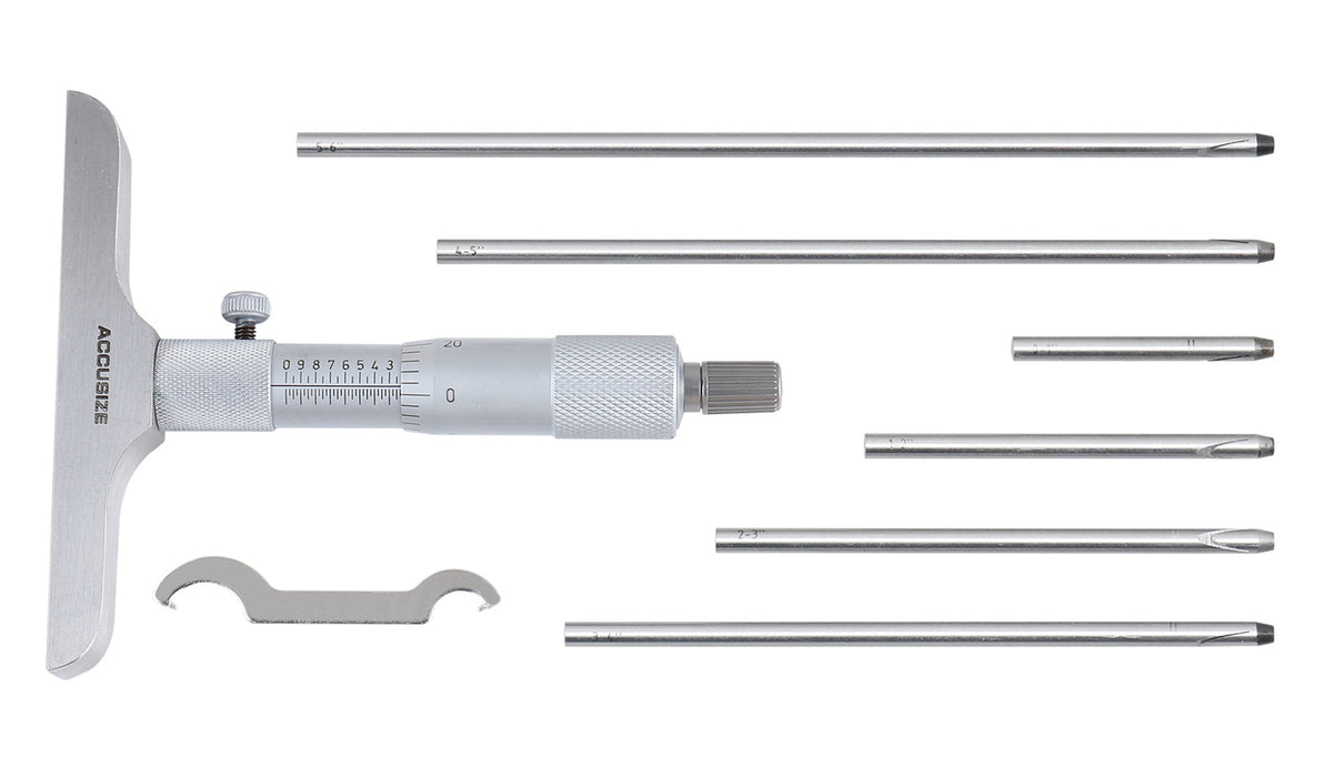 0-6'' by 4'' Base Depth Micrometer, 0.001'' Resolution, 6 Rods, 2025-4201