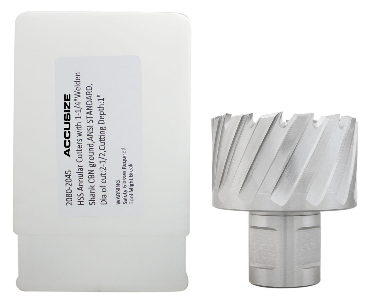 Fraises annulaires H.S.S. de 1" Profondeur de coupe, avec tige Weldon 3/4" ou 1-1/4 po, Ground CBN, ANSI STANDARD