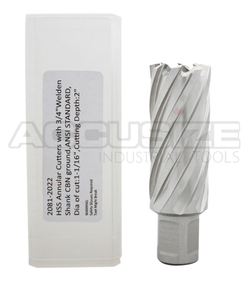 Fraises annulaires H.S.S. de 2" Profondeur de coupe avec tige Weldon 3/4" ou 1-1/4 po, sol CBN, norme ANSI