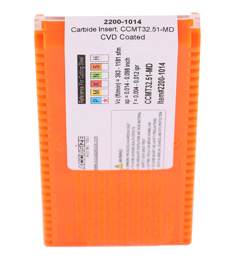 Ccmt32.51-Md Cvd Coated Carbide Inserts, 10 Pcs/Box, Black and Yellow, 2200-1014