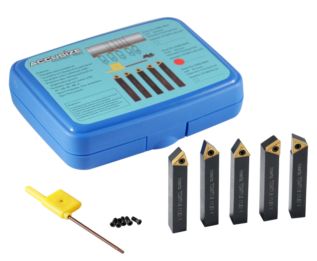 5/16'' by 2'' Oal 5 Pc Indexable Turning Tool Set with Tcmt1.8(1.5) Carbide Inserts, 2380-5042