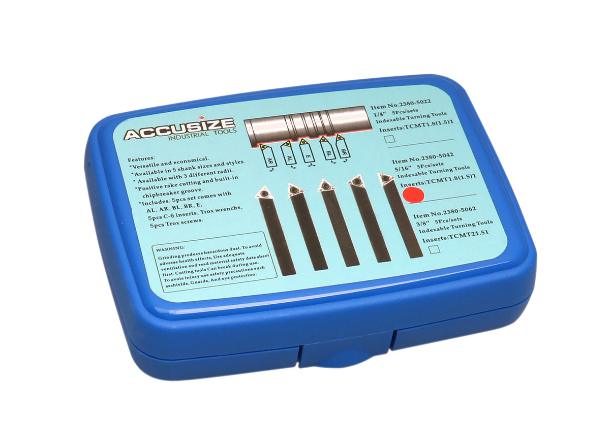 5/16'' by 2'' Oal 5 Pc Indexable Turning Tool Set with Tcmt1.8(1.5) Carbide Inserts, 2380-5042