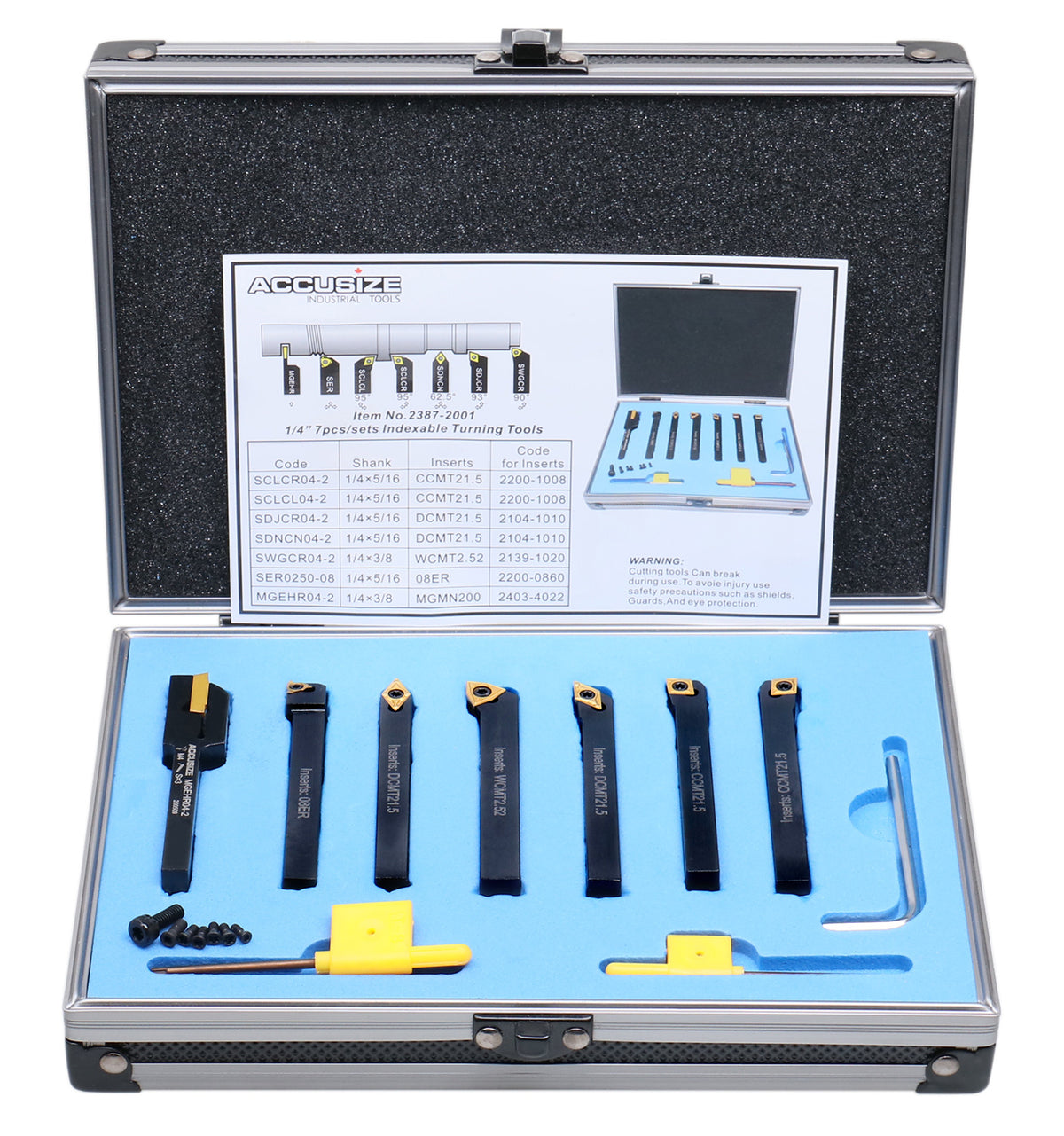 1/4'' Shank 7 Pc Indexable Carbide Turning Tool Set in Fitted Box, 2387-2001