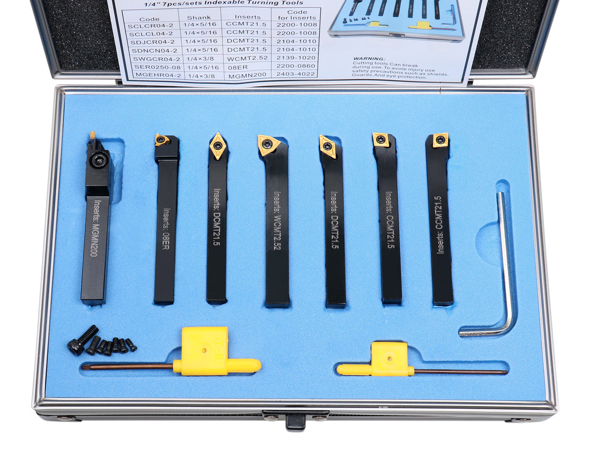1/4'' Shank 7 Pc Indexable Carbide Turning Tool Set in Fitted Box, 2387-2001