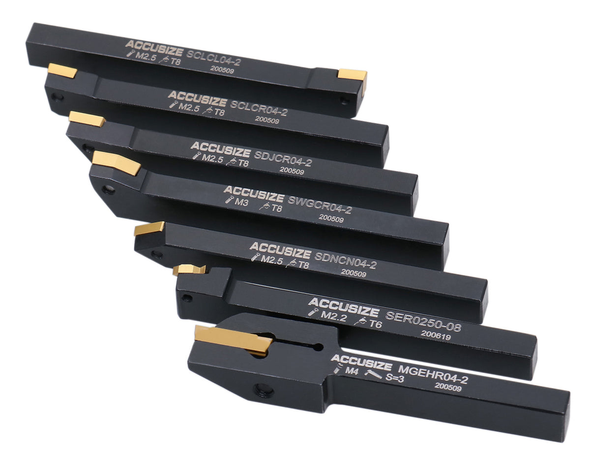 1/4'' Shank 7 Pc Indexable Carbide Turning Tool Set in Fitted Box, 2387-2001