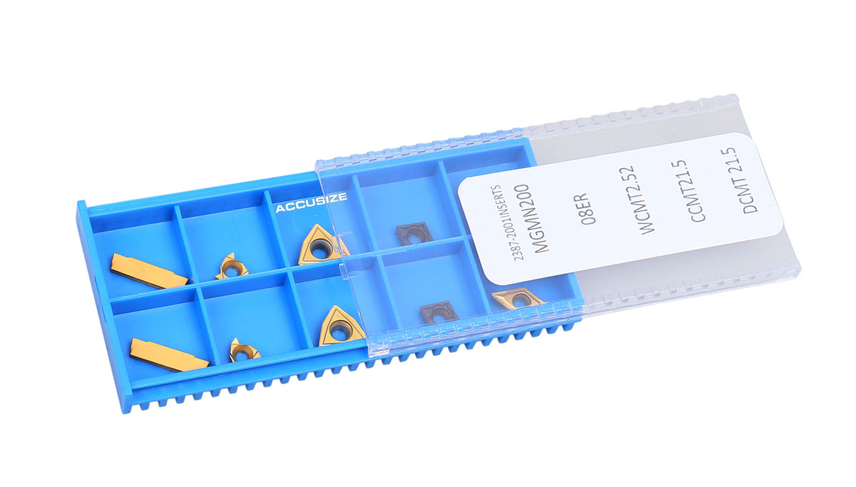 2 pièces de chaque type d'inserts en carbure pour les jeux d'outils de tournage en carbure Accusize 7ps indexables, enduit CVD et revêtu d'étain, total de 10 pièces