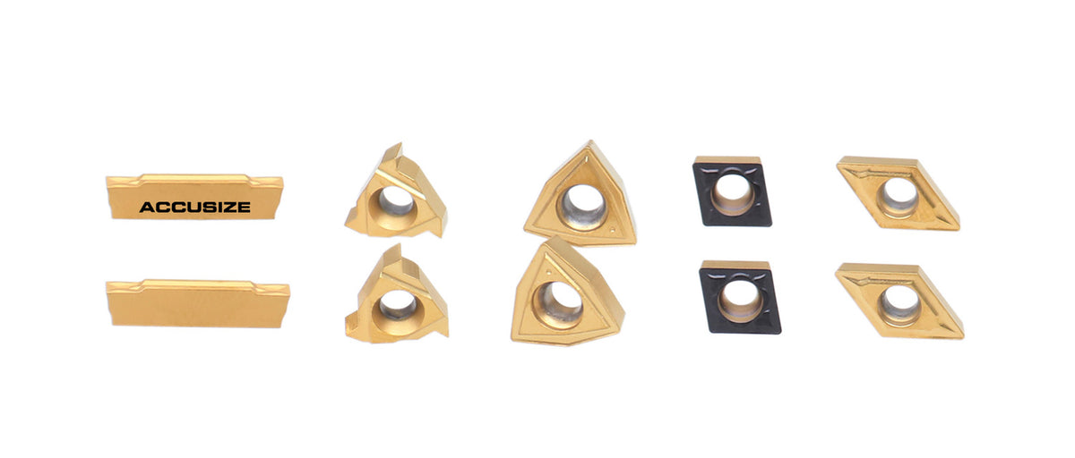 2 pièces de chaque type d'inserts en carbure pour les jeux d'outils de tournage en carbure Accusize 7ps indexables, enduit CVD et revêtu d'étain, total de 10 pièces