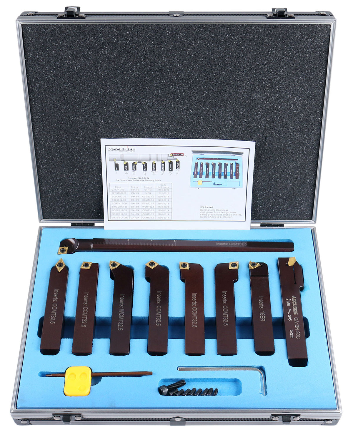 3/4" 9 Pieces/Set, Indexable Carbide Turning Tools and Boring Bar, 2988-0034
