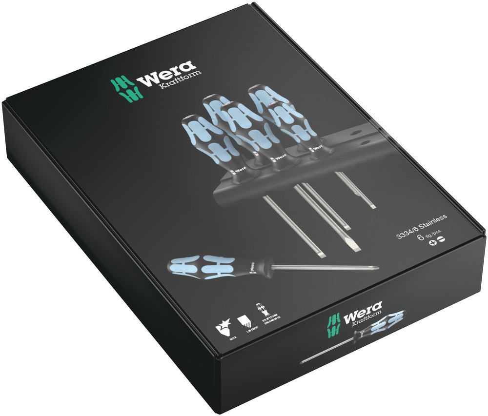 Wera 3334/6 Screwdriver set, stainless and rack, 6 pieces, SKU #5032060001