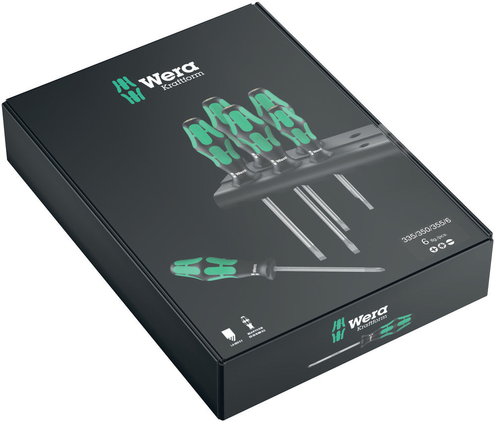 Wera 335/350/355/6 Screwdriver set Kraftform Plus Lasertip and rack, SKU #5105622001