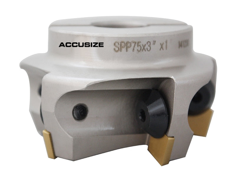 75 Degree Positive Rake Indexable Face Milling Cutters, with SPG422 Carbide Inserts Installed, Nickel Plated Body