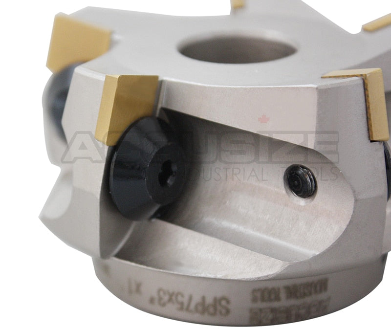 75 Degree Positive Rake Indexable Face Milling Cutters, with SPG422 Carbide Inserts Installed, Nickel Plated Body