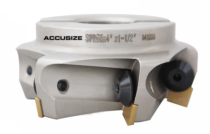 75 Degree Positive Rake Indexable Face Milling Cutters, with SPG422 Carbide Inserts Installed, Nickel Plated Body