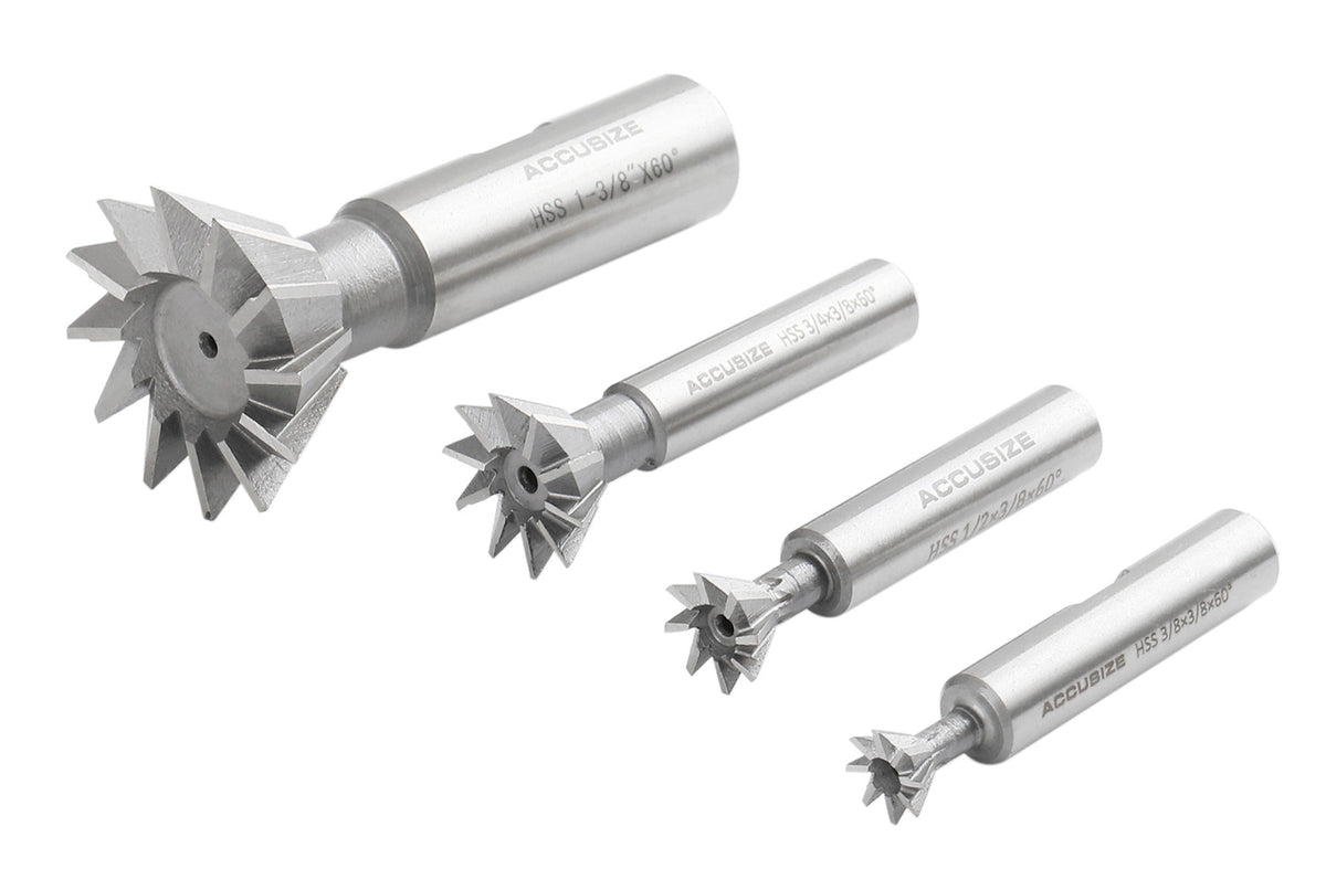 4 Pc 60 Degree H.S.S. Dovetail Angular Cutters, Right Hand Weldon Shank, 4400-6206