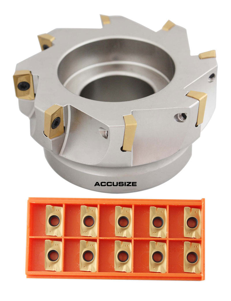 4" x 1-1/2" 90 Deg. Fraise de visage à épaules carrées indexables avec 18 inserts APKT1604, #4508 -0020+0056-1604