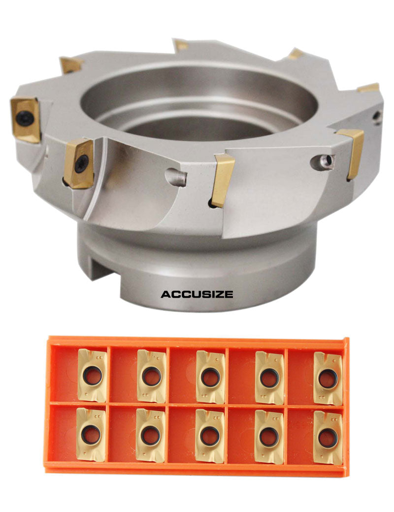 5" x 1-1/2" 90 Deg. Fraise à visage indexable à épaules carrées avec 18 inserts APKT1604, #4508 -0022B+0056-1604