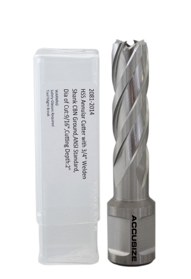 Fraises annulaires H.S.S. de 2" Profondeur de coupe avec tige Weldon 3/4" ou 1-1/4 po, sol CBN, norme ANSI