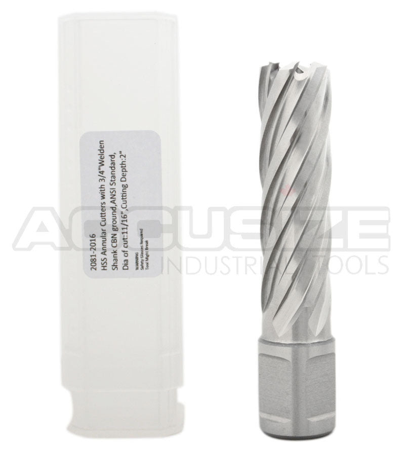 Fraises annulaires H.S.S. de 2" Profondeur de coupe avec tige Weldon 3/4" ou 1-1/4 po, sol CBN, norme ANSI