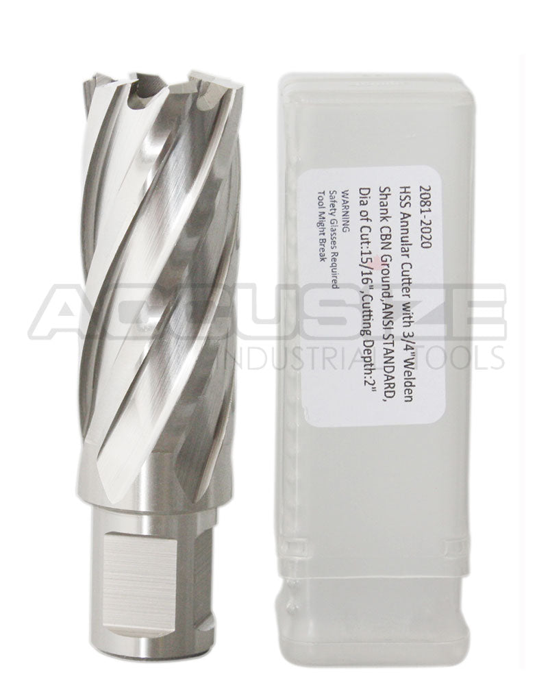 Fraises annulaires H.S.S. de 2" Profondeur de coupe avec tige Weldon 3/4" ou 1-1/4 po, sol CBN, norme ANSI