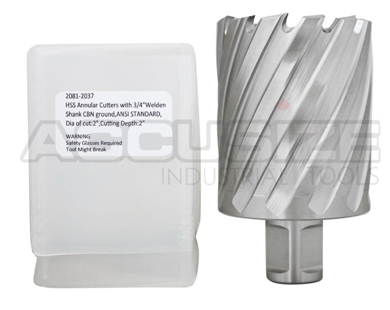 Fraises annulaires H.S.S. de 2" Profondeur de coupe avec tige Weldon 3/4" ou 1-1/4 po, sol CBN, norme ANSI