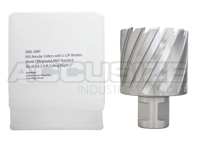 Fraises annulaires H.S.S. de 2" Profondeur de coupe avec tige Weldon 3/4" ou 1-1/4 po, sol CBN, norme ANSI