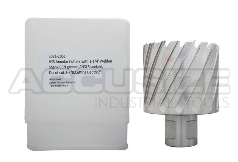 Fraises annulaires H.S.S. de 2" Profondeur de coupe avec tige Weldon 3/4" ou 1-1/4 po, sol CBN, norme ANSI