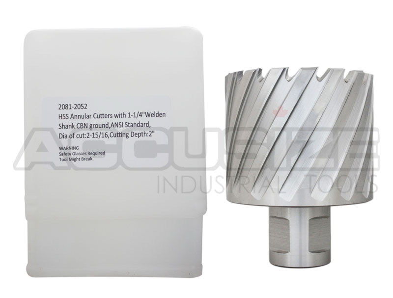 Fraises annulaires H.S.S. de 2" Profondeur de coupe avec tige Weldon 3/4" ou 1-1/4 po, sol CBN, norme ANSI