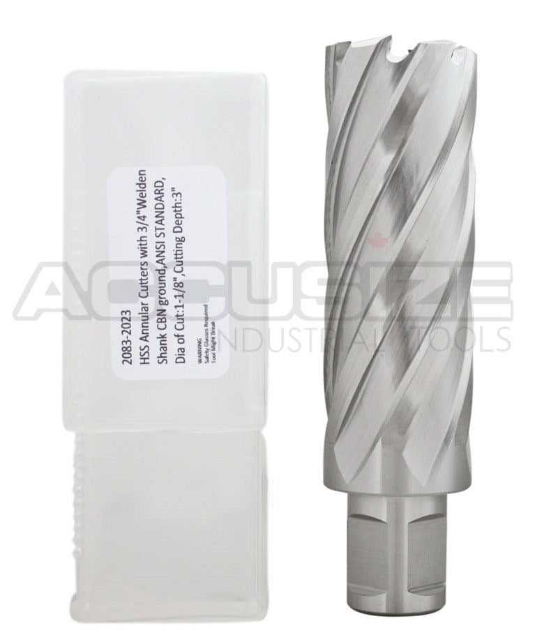 Fraises annulaires H.S.S. 3" Profondeur de coupe avec tige Weldon 3/4", sol CBN, norme ANSI