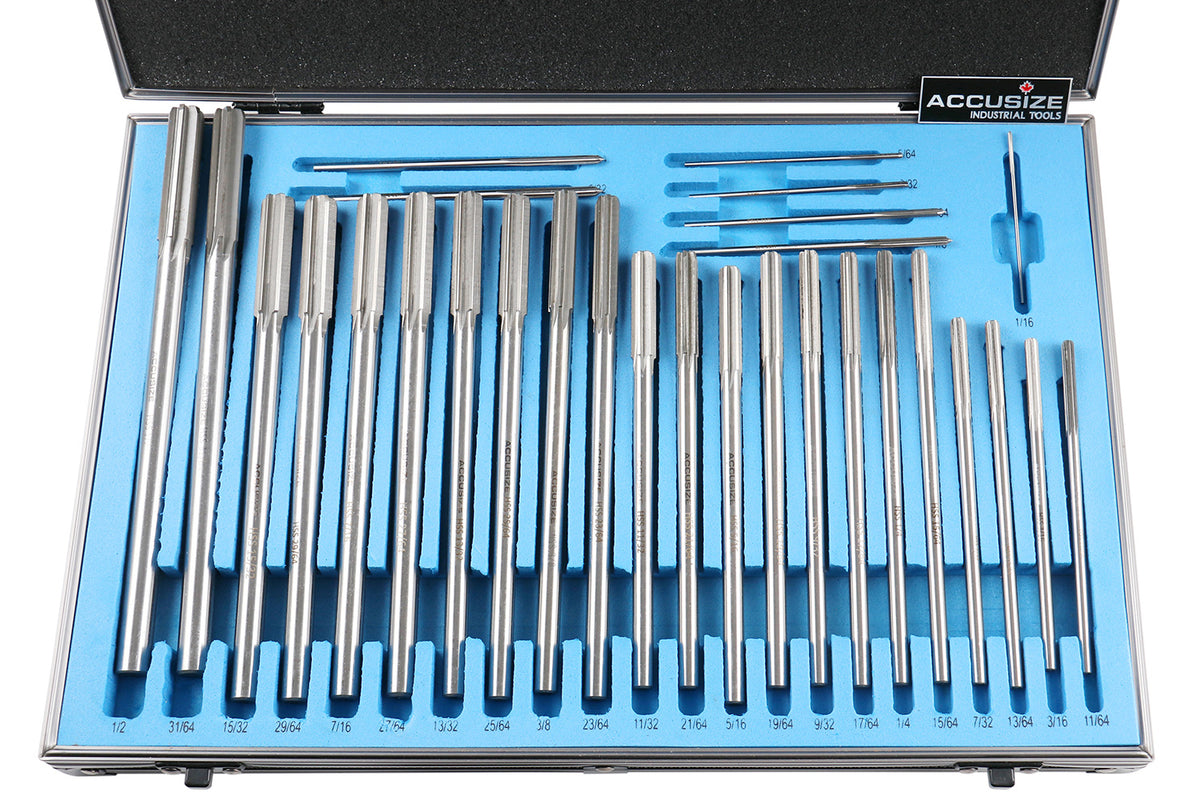 HSS M2 Premium Chucking Reamer Sets, Straight Flute, Straight Shank, Right Hand Cut, ANSI, in Aluminum Case