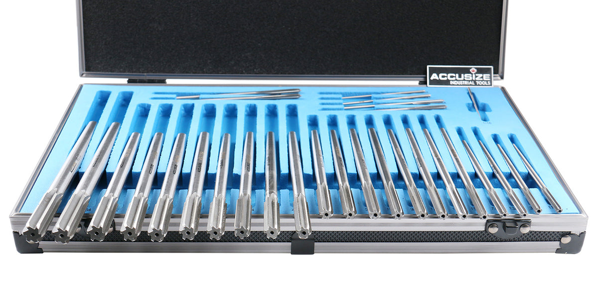 HSS M2 Premium Chucking Reamer Sets, Straight Flute, Straight Shank, Right Hand Cut, ANSI, in Aluminum Case