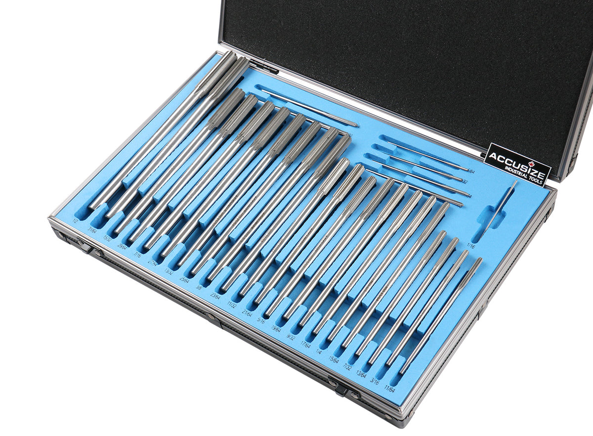HSS M2 Premium Chucking Reamer Sets, Straight Flute, Straight Shank, Right Hand Cut, ANSI, in Aluminum Case