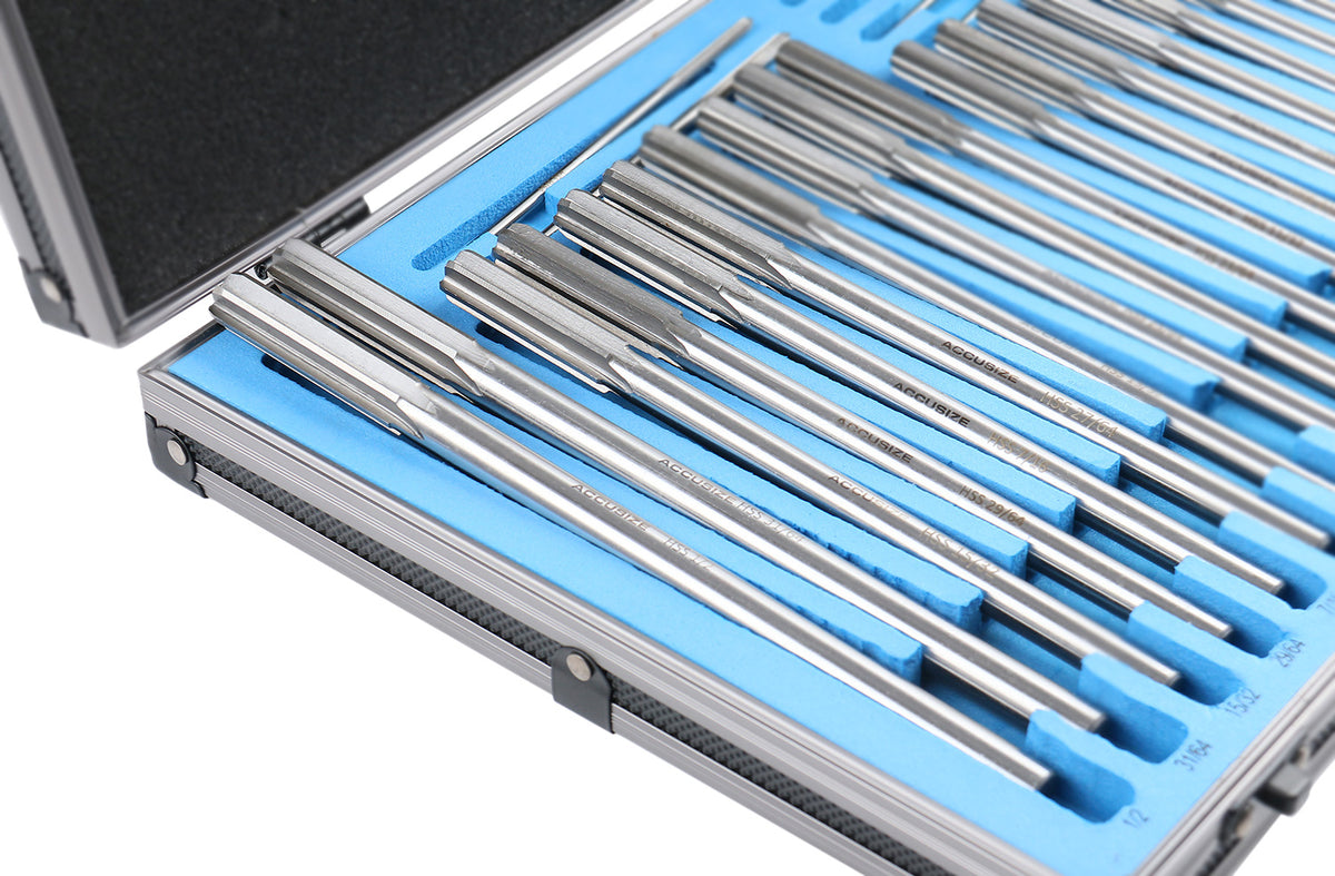 HSS M2 Premium Chucking Reamer Sets, Straight Flute, Straight Shank, Right Hand Cut, ANSI, in Aluminum Case